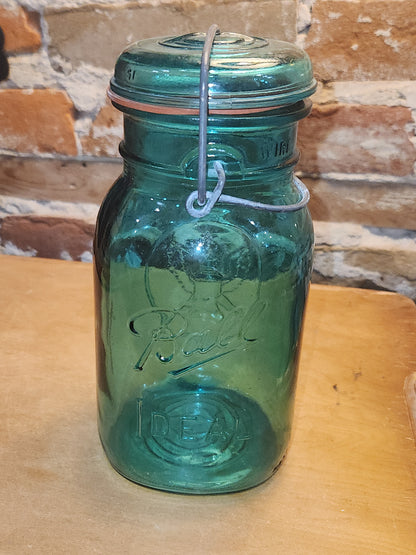 Vintage Ball Ideal Green Blue Teal Jar Bicentennial Eagle Wire Seal jar2