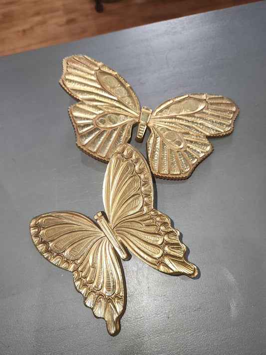 Vintage set of Syroco Plastic Butterflies Wall Decor Gold 7291 MCM