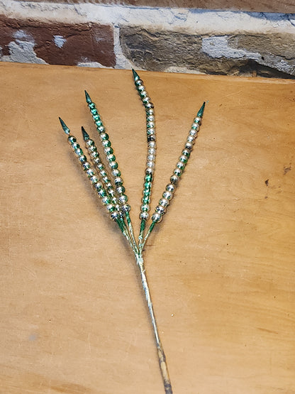 Vintage Mercury Glass Bead Picks Silver Green Beads with Spikes Stems Picks
