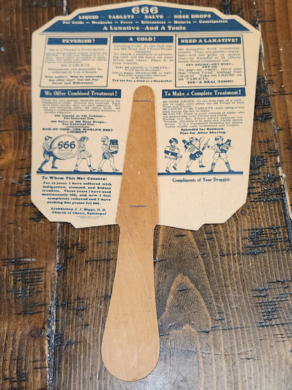 Vintage 666 Quartette Advertising Fan Medicine Liquid Salve Tablets Nose Drops Birds Baby fan12