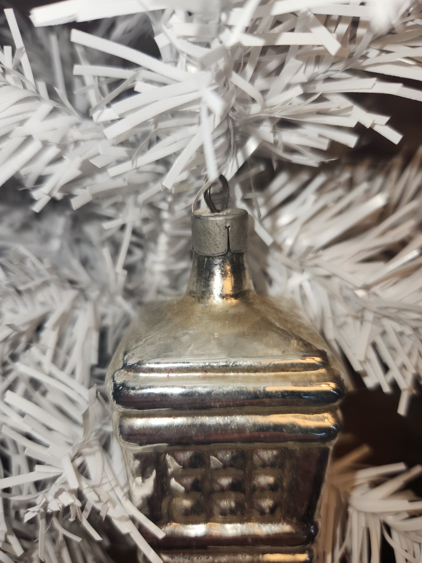 Vintage Mercury Glass Silver Lantern Christmas Ornament vo1