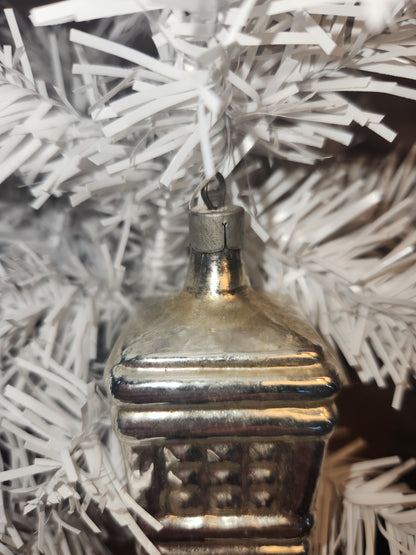 Vintage Mercury Glass Silver Lantern Christmas Ornament vo1