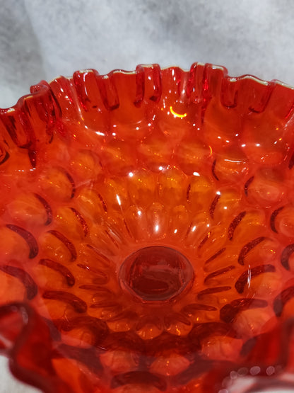 Vintage Fenton Amberina Ruffled Top Large Compote Red Orange to Yellow gla88