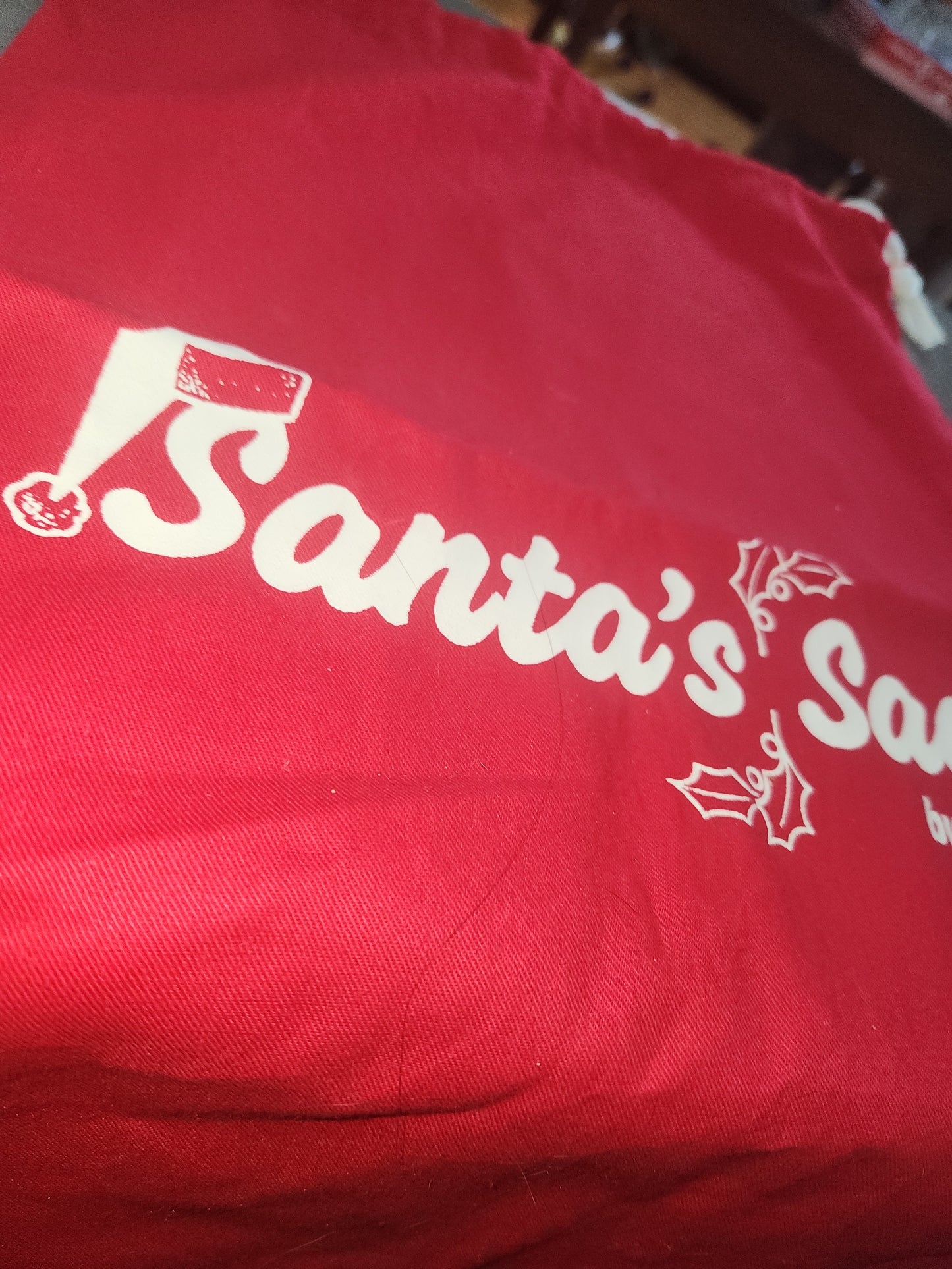 Vintage Christmas Avon Santa's Sack Gift Toy Bag Red Drawstring 19" x 14"  av12