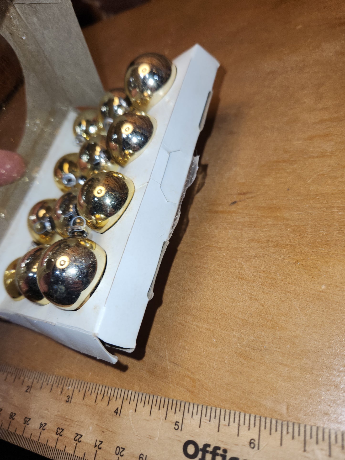 Box of Shiny Brite gold ornaments .98" 1" 25mm box of 12 bO03 box as is