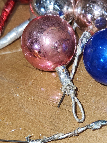 Vintage Mercury Glass Ball Ornament on Picks or Stems Assorted Colors and Sizes 1" to 1 1/2" Set of 19 mg6