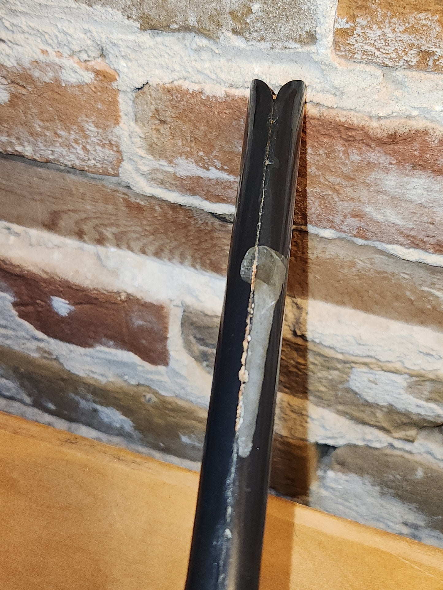 Vintage White Enamel Ladle Water Diooer with black handle and trim. En87