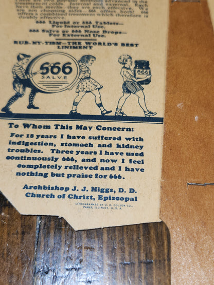 Vintage 666 Quartette Advertising Fan Medicine Liquid Salve Tablets Nose Drops Birds Baby fan12