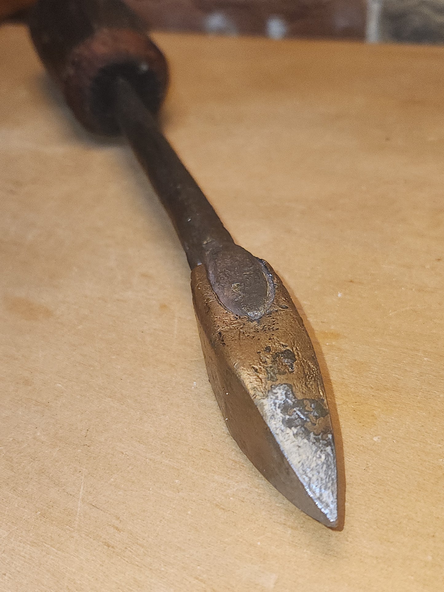 Antique Primitive Blacksmith Soldering Tool with Copper Steel Wood