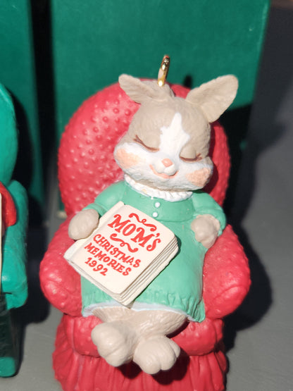 Vintage Hallmark Keepsake Ornament Mom & Dad Rabbit Ornaments 1992 Set of 2
