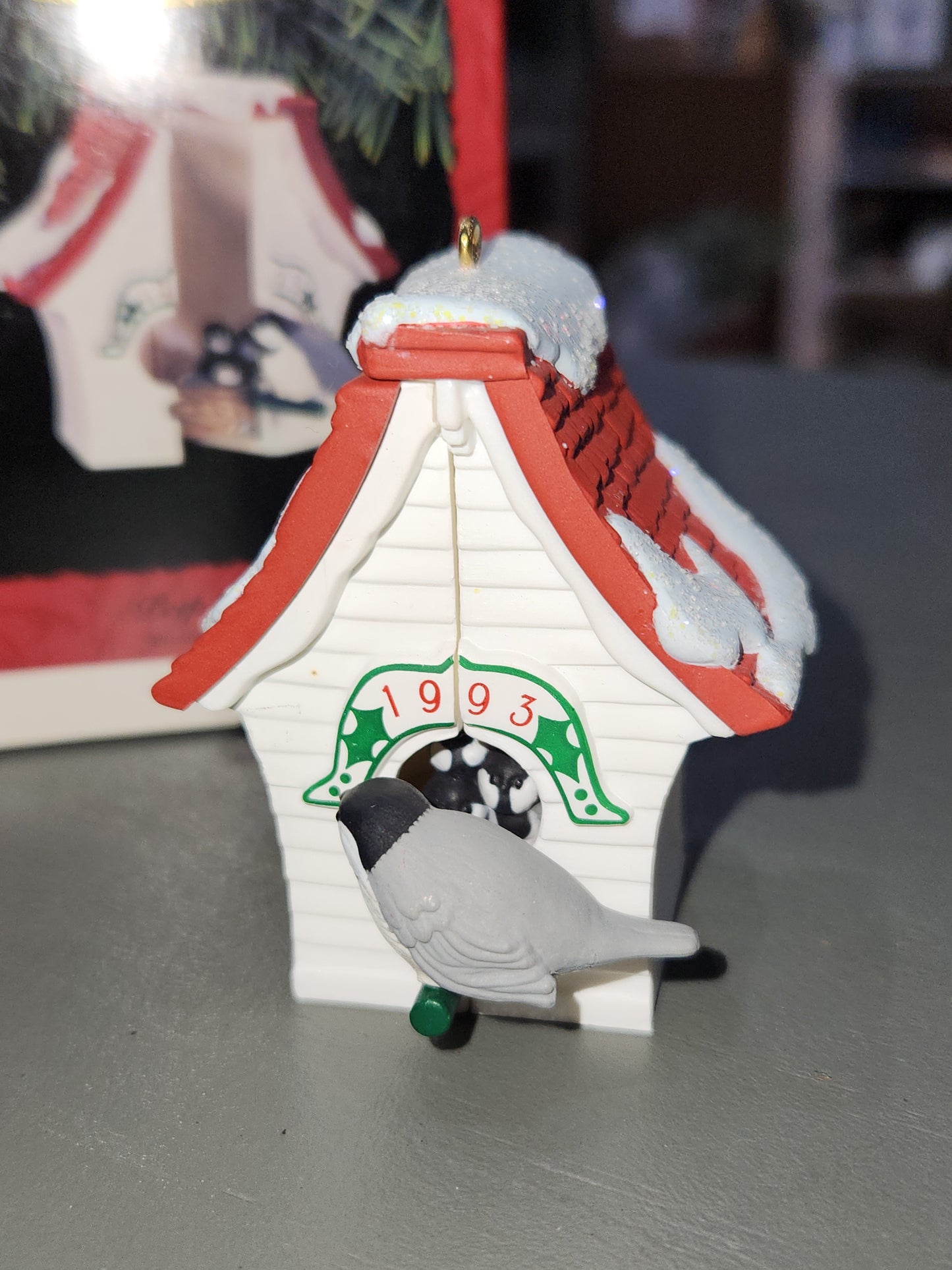 Three Vintage Hallmark Keepsake Ornaments 1986 Treetop Trio  1993 Peep Inside Birdhouse  1992 Egg Nog Nest