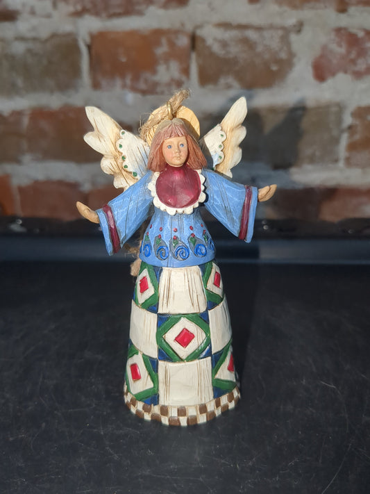Vintage Jim Shore Angel Heartwood Creek 2002 Quilt Design Folk Art 4" Christmas Ornament o765