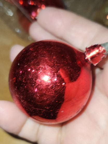Vintage Mercury Glass Ball Ornament on Picks or Stems Red and Gold Nearly 2" Set of 7 mg5