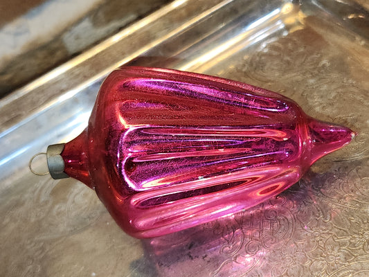 Vintage Shiny Brite Parachute Glass Ornament Hot Pink Made in USofA AS IS O1