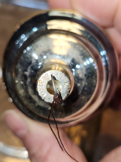 Vintage Glass Wine Keg or Satellite Flat-Bottom Ornament Blue, Yellow, Pink Likely Shiny Brite Made In USofA AS IS O3