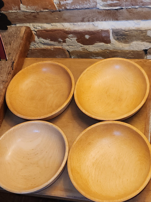 Vintage Wooden Bowls Light Wood Color Set of Four Made in Japan wb1