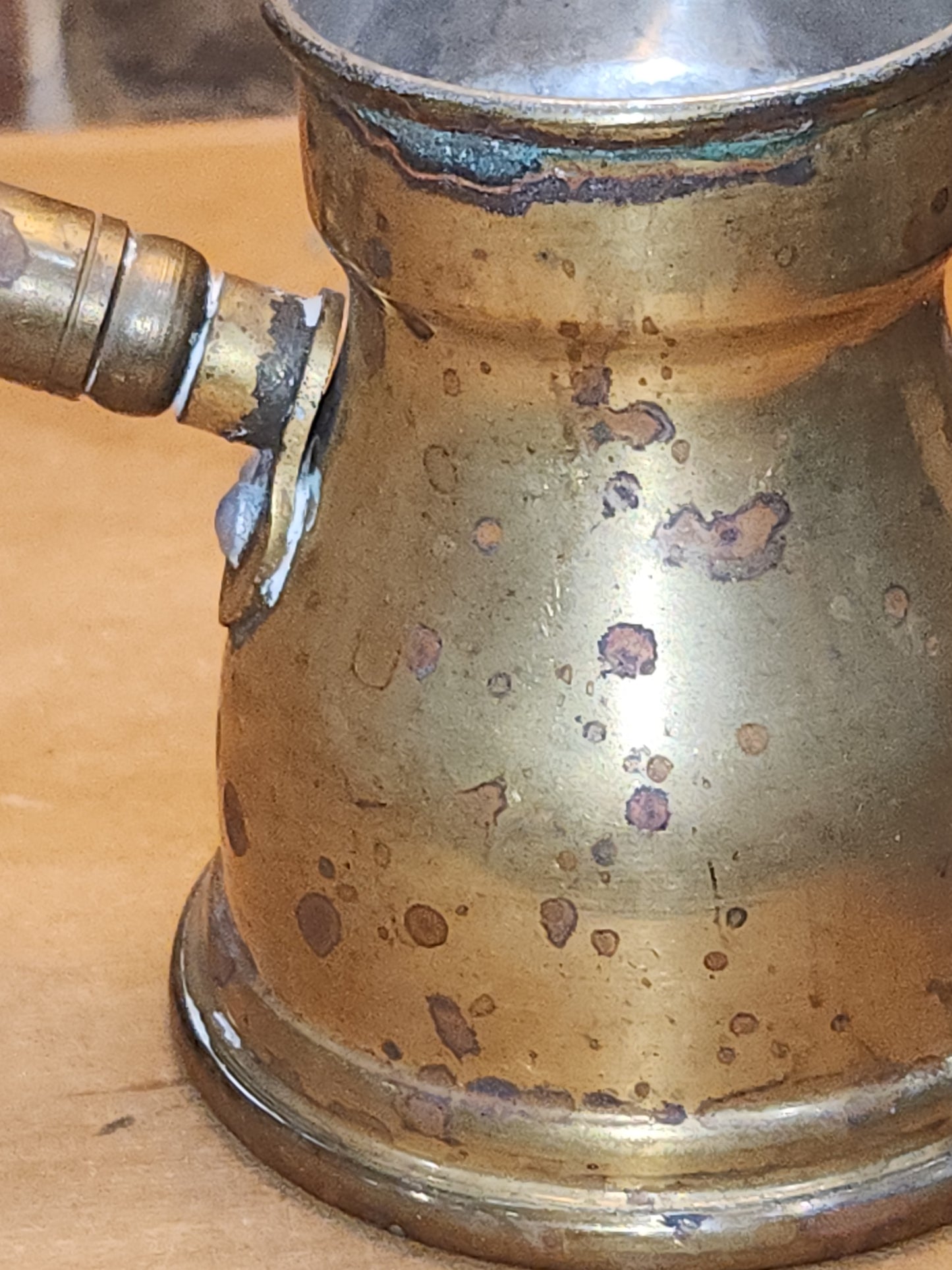 Vintage Antique Turkish Brass Tin Lined Cezve Coffee Pot Black Wooden Handle. Br11