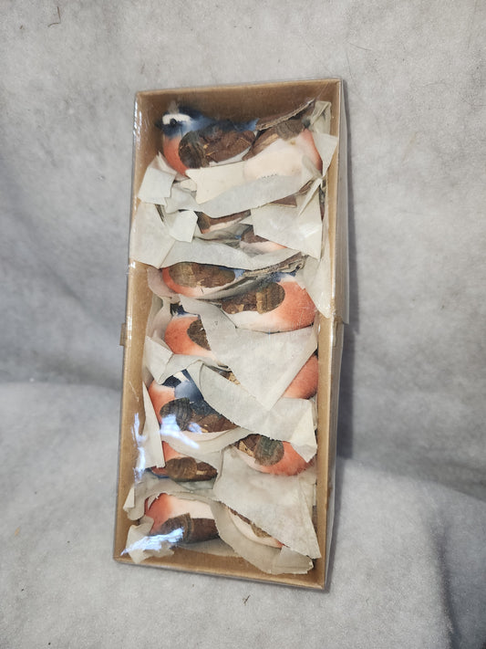 Box of 12 blue, peach and white "mushroom" birds new