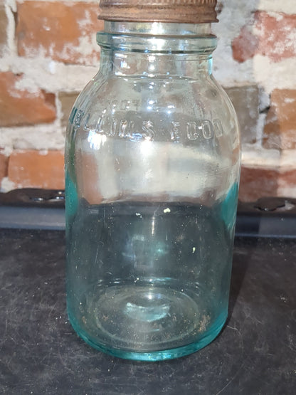 Vintage Mellin's Food Co Boston 6" Bottle Jar Aqua Blue Glass with lid Mellins bt87