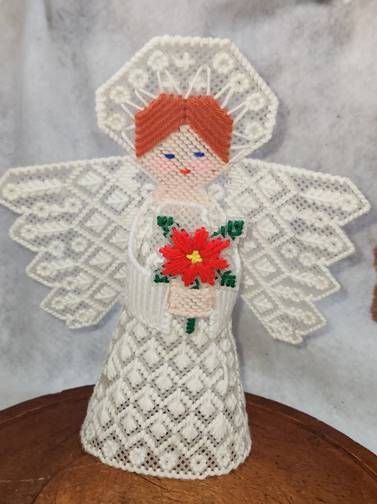 Vintage Handmade Canvas Angel Tree Topper Poinsettia ch787
