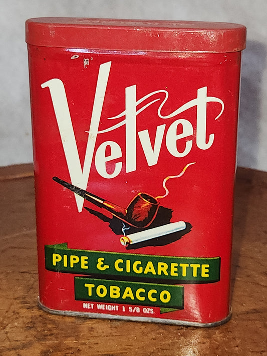 Vintage Tobacco Velvet pipe and cigarette 1 1/2 oz  Kentucky tin119