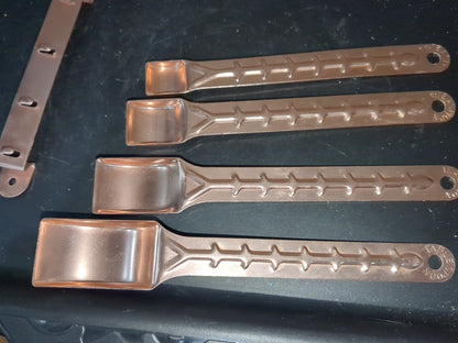 Vintage aluminum pink or copper colored measuring spoons with hanging rail alu253