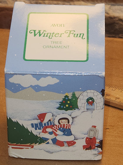 Vintage Avon Tree Ornament Winter Fun Igloo Penguin Christmas Tree 1983 av043