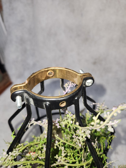 Assemblage light fixture, bottle, bird, plant, wood flower, flashcard