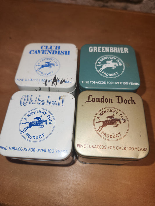 Vintage Kentucky Club Product Tobacco Tins set of 4 London Dock, Club Cavendish, Whitehall Greenbrier NO CONTENTS tt09