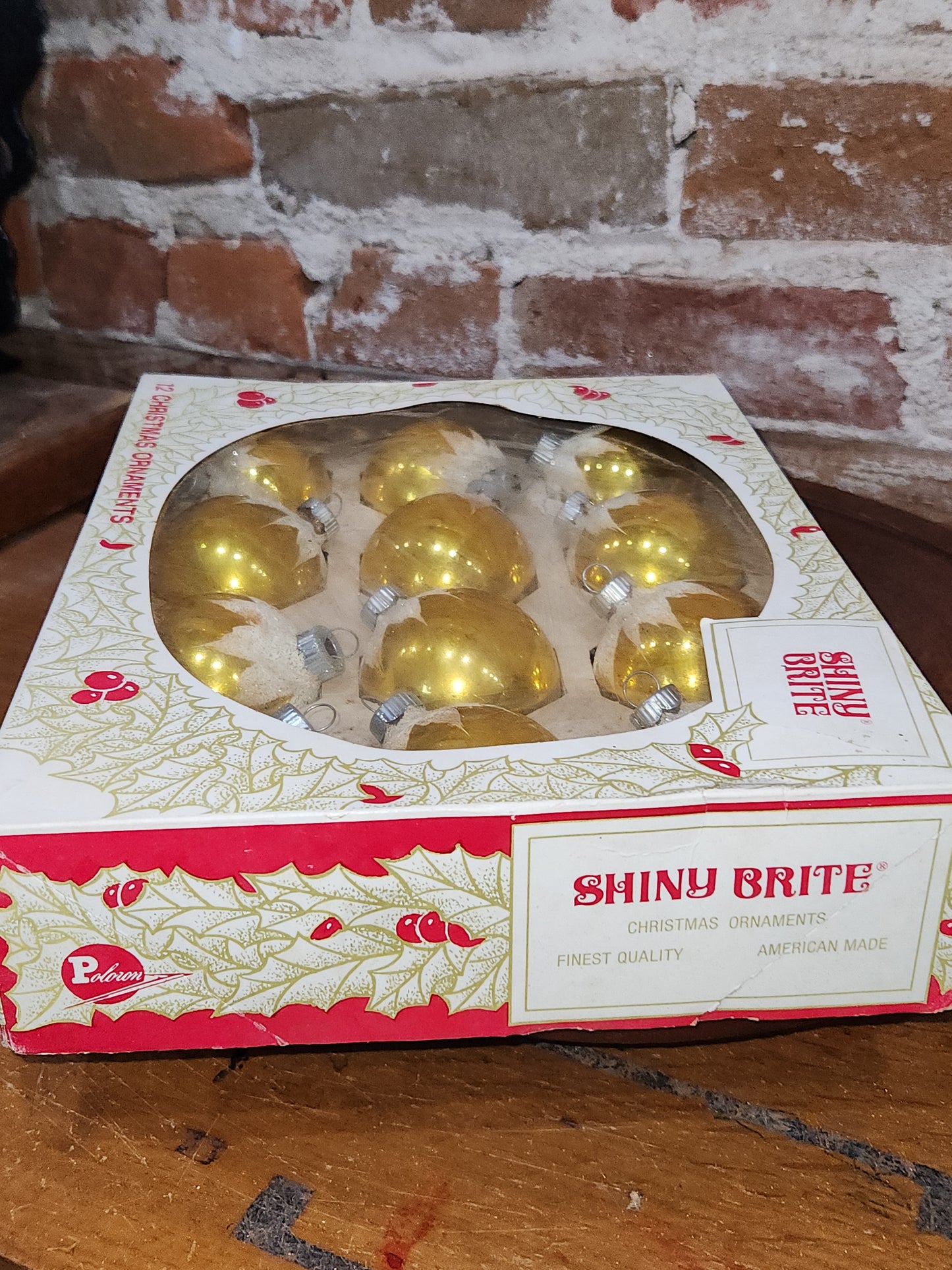 Vintage Shiny Brite 12 2 1/4" Glass Ornaments Gold Snow Capped With Mica bo191