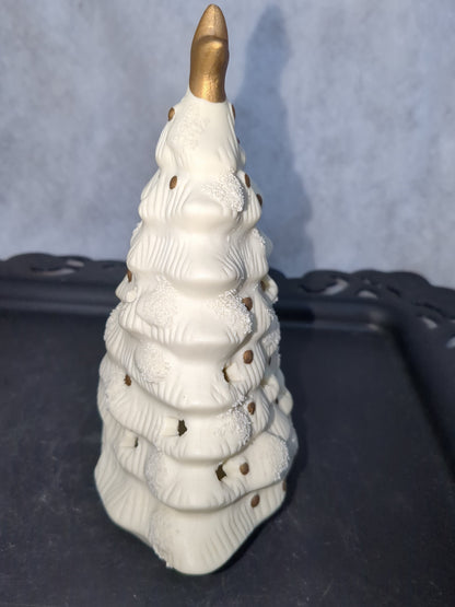 Vintage Matte Ceramic Christmas Tree Votive Holder-White Gold Star Candles