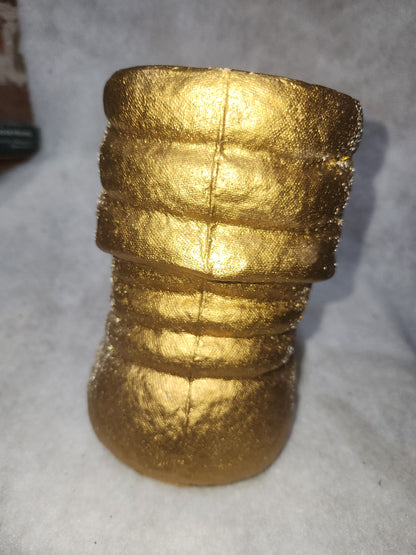 Vintage Gold Glittered paper mache Santa boot Velvet leaves pinecone chr609