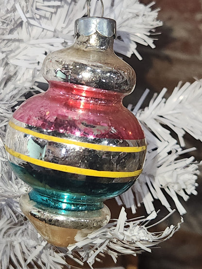 Vintage Premier Glass Christmas Ornament Lantern Silver Pink Teal Yellow vo24