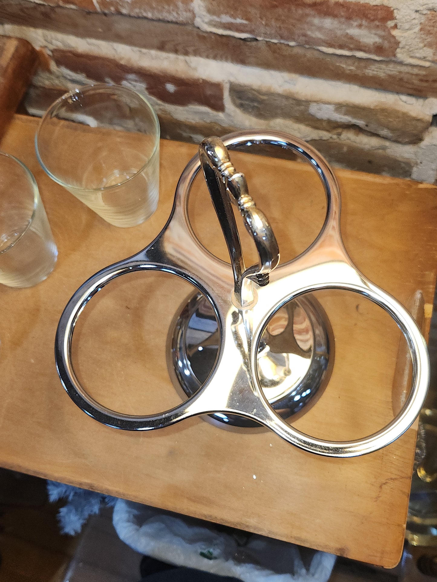 Kromex Three Cup Glass and Metal Condiments Lazy Susan kit21