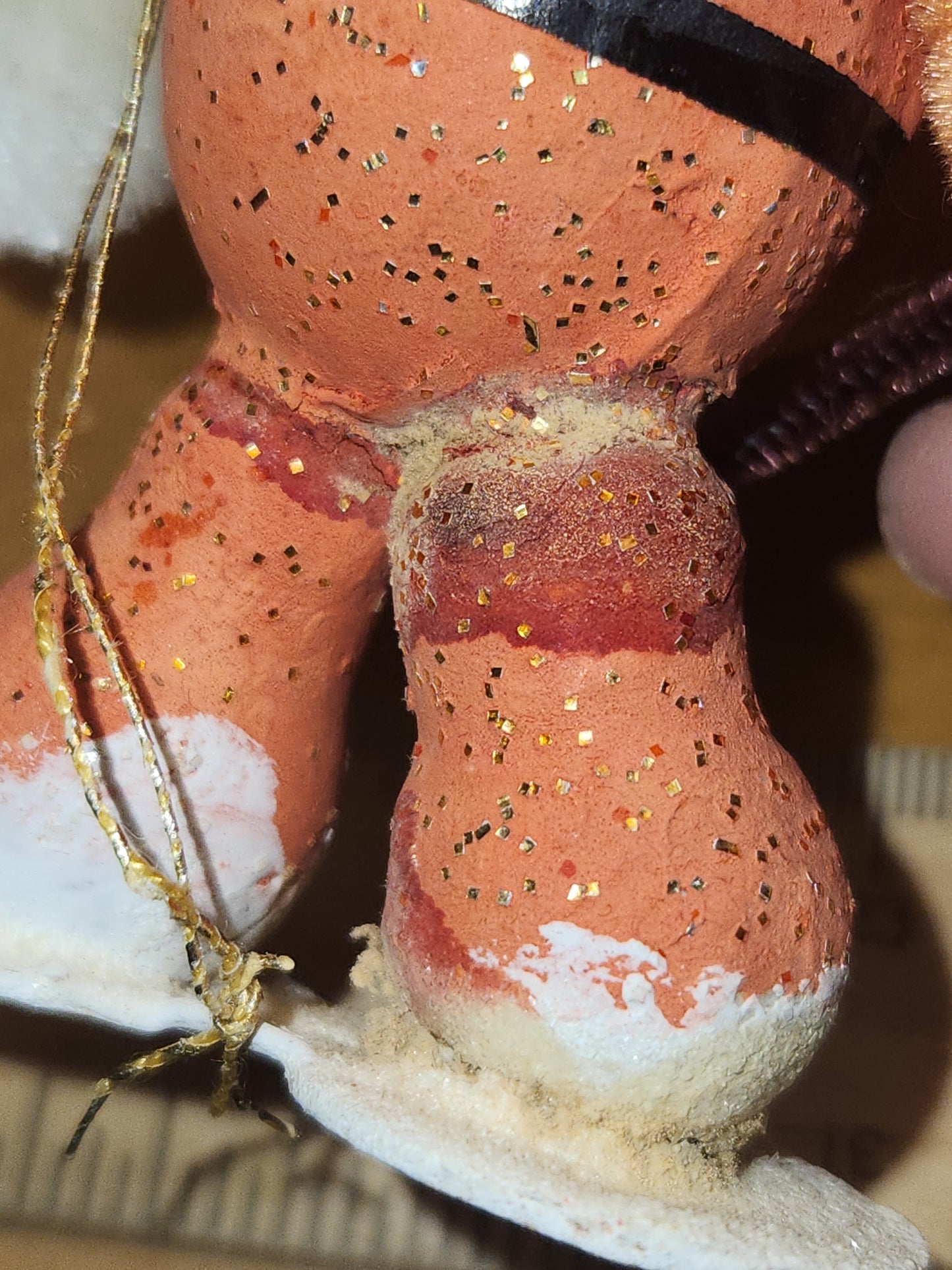 Vintage Putz Style Santa Claus Cardboard Mica Glitter Chenille Pipe Cleaner Figure sc33