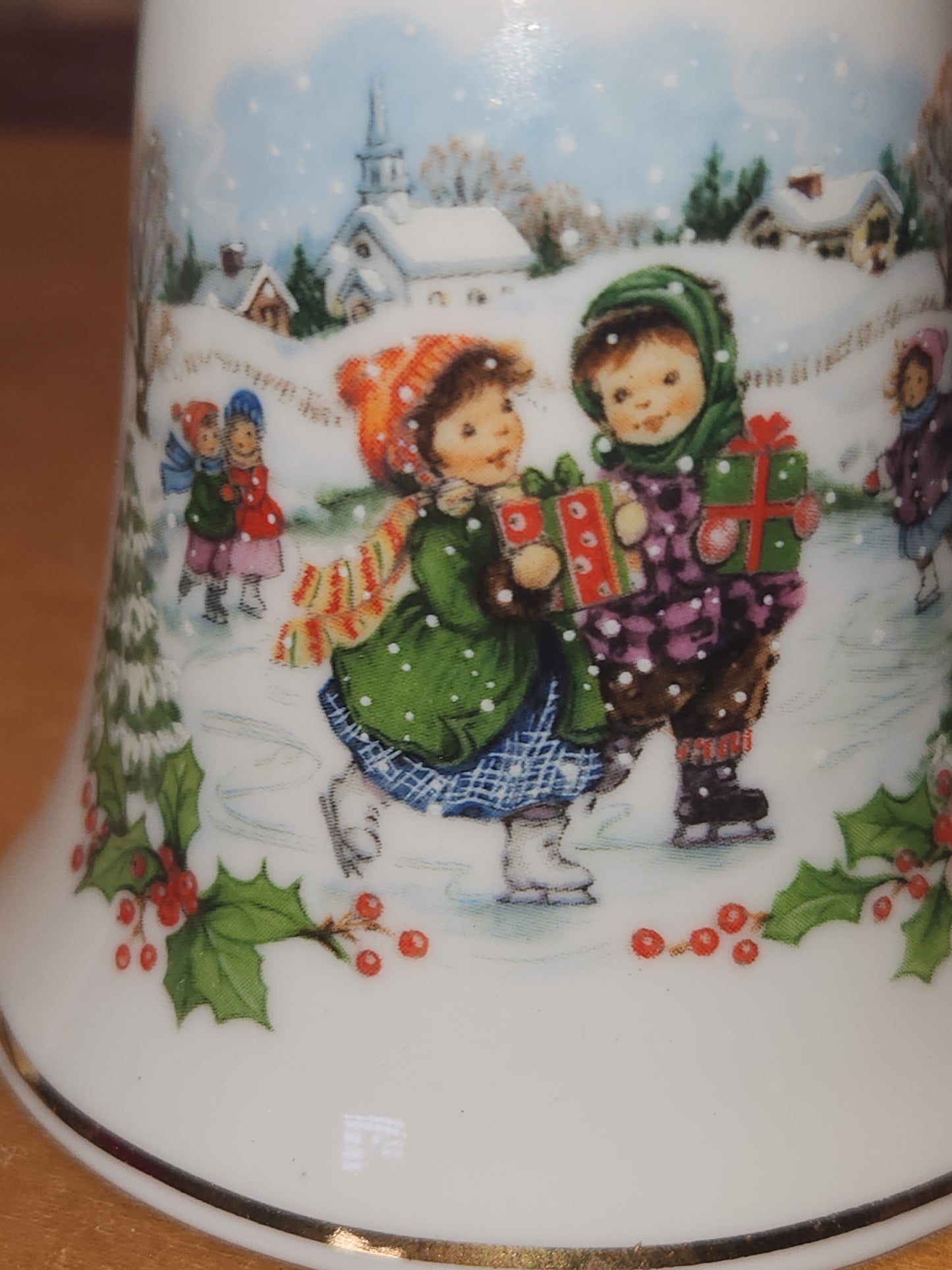 Vintage Avon Christmas Bell 1986 Porcelain Collectible Children Ice Skating