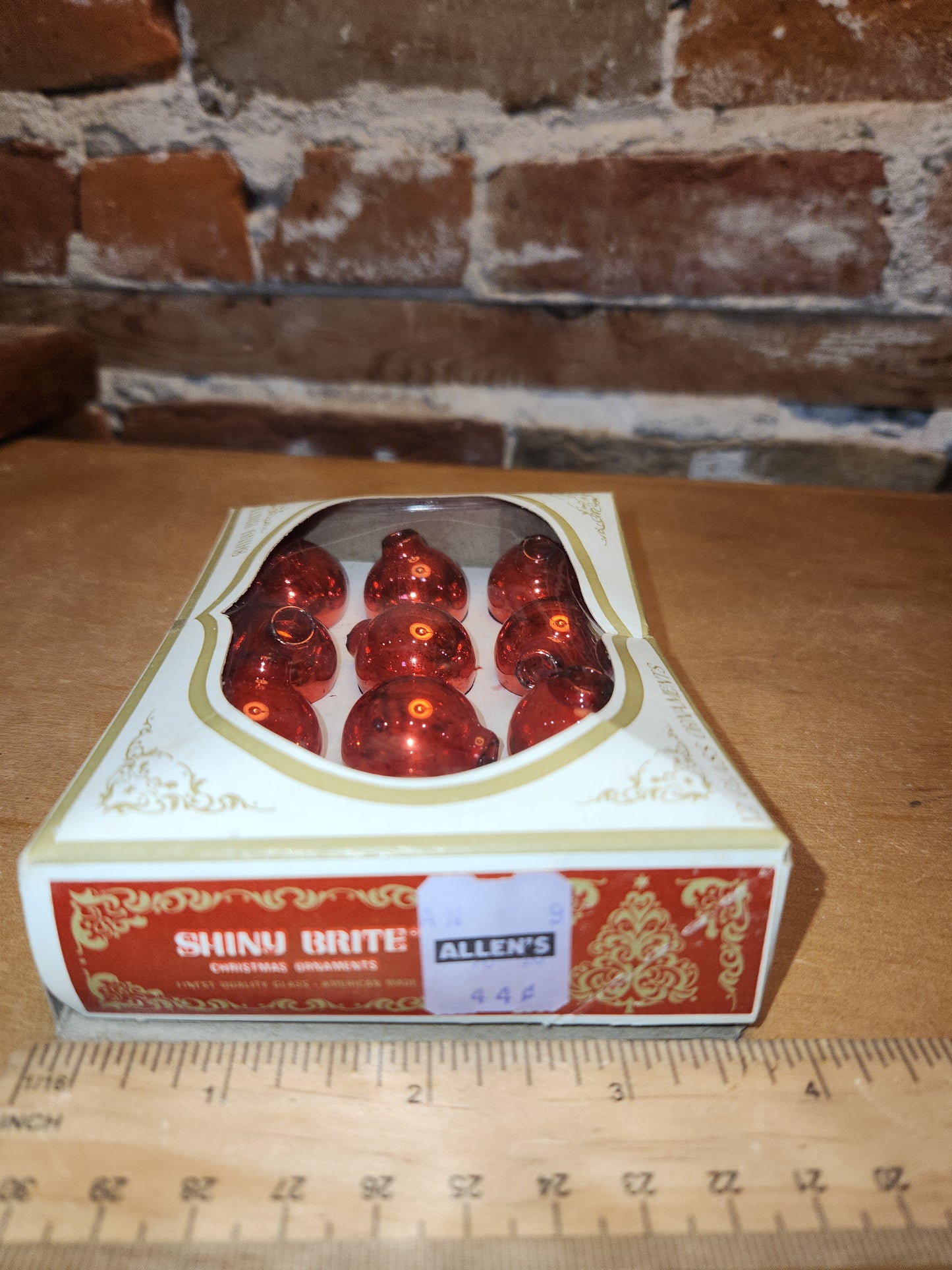 Box of Shiny Brite red ornaments .98" 1" 25mm box of 12 Box As Is No Hangers BO05