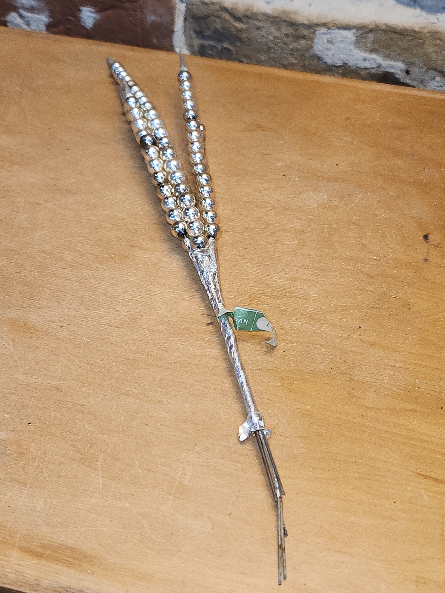 Vintage Mercury Glass Bead Picks Silver Green Beads with Spikes Stems Picks