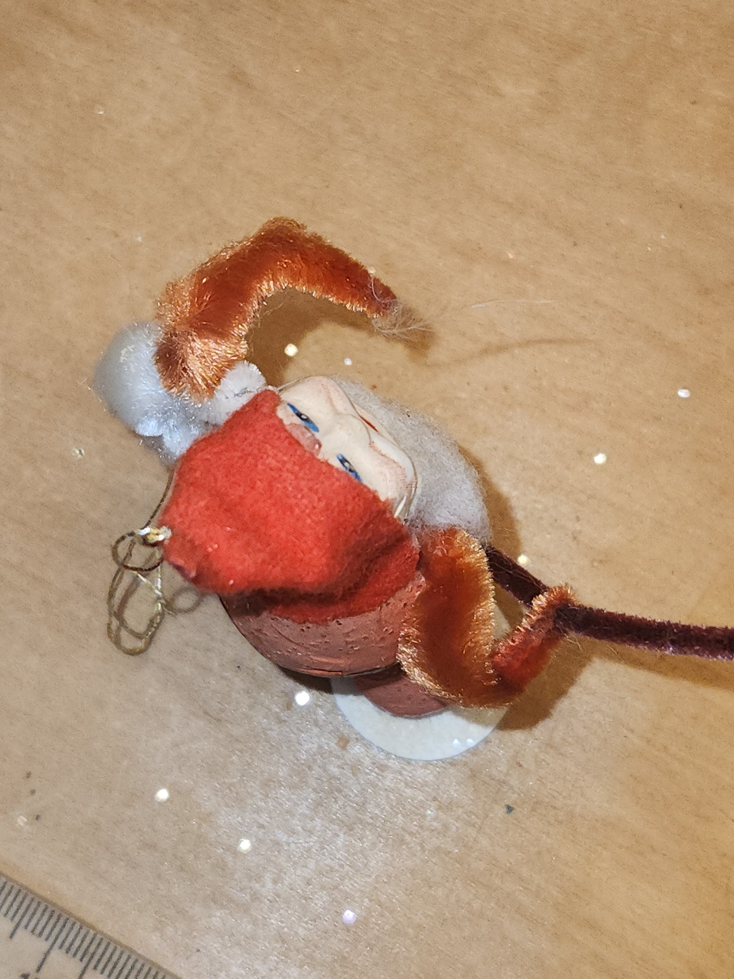 Vintage Putz Style Santa Claus Cardboard Mica Glitter Chenille Pipe Cleaner Figure sc33