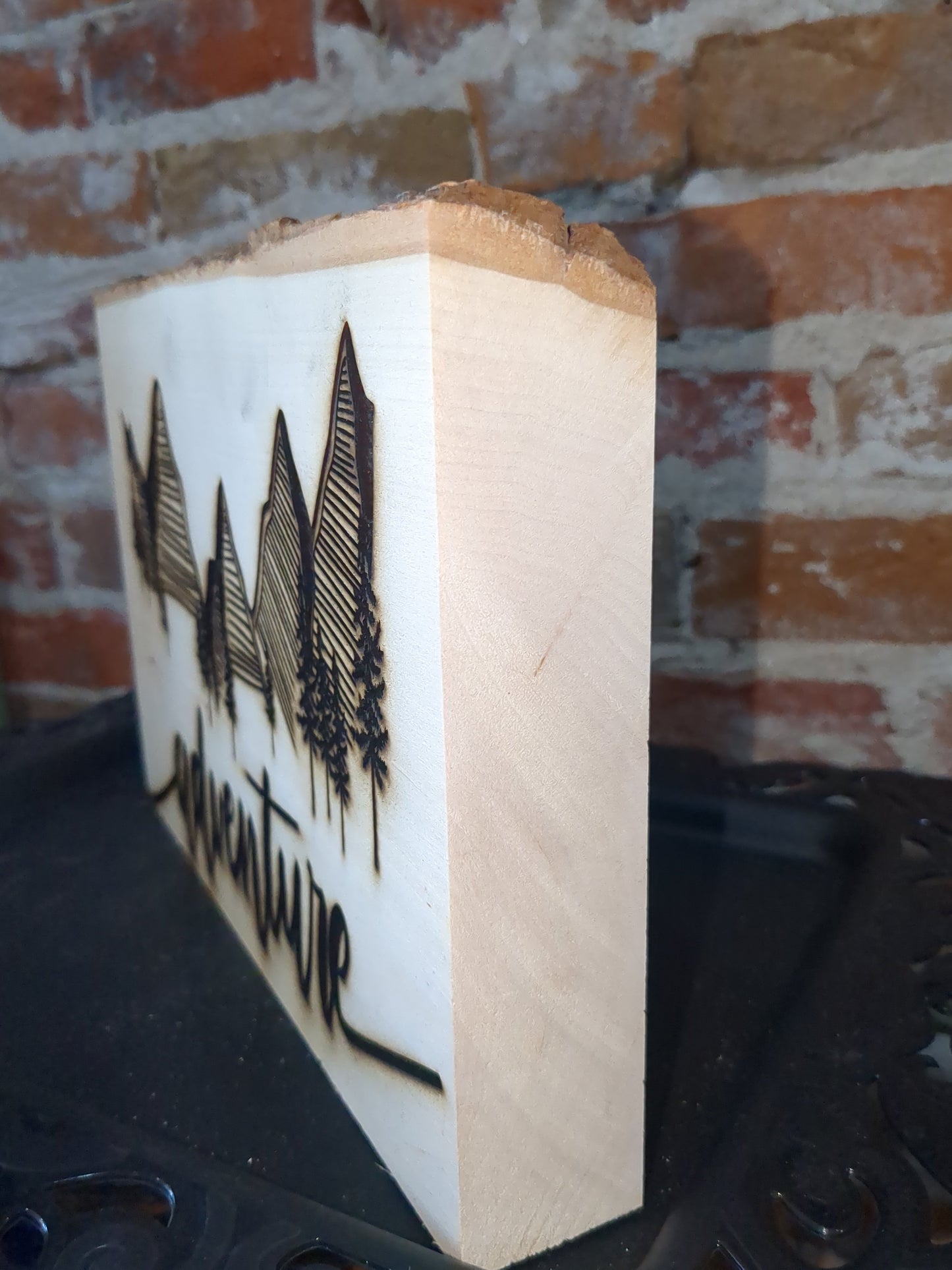 Live edge slab balsa wood Adventure laser engraved ew54