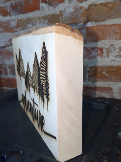 Live edge slab balsa wood Adventure laser engraved ew54