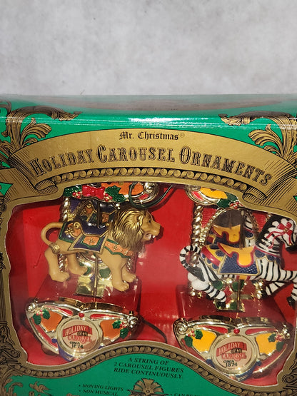 Vintage Mr Christmas Holiday Carousel Ornaments Circa 1874 Circus Animals Lion Zebra car50