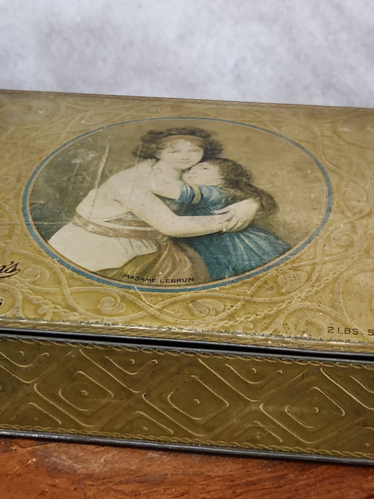 Vintage Whitman's Chocolate Tin box with Image Madame LeBron Tindeco 2 lbs 5 oz EMPTY tin503