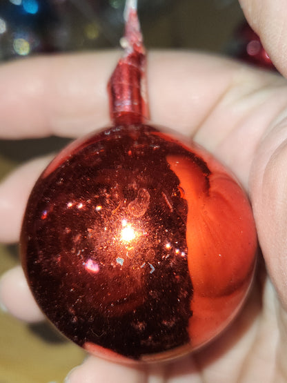 Vintage Mercury Glass Ball Ornament on Picks or Stems Red and Gold Nearly 2" Set of 7 mg5