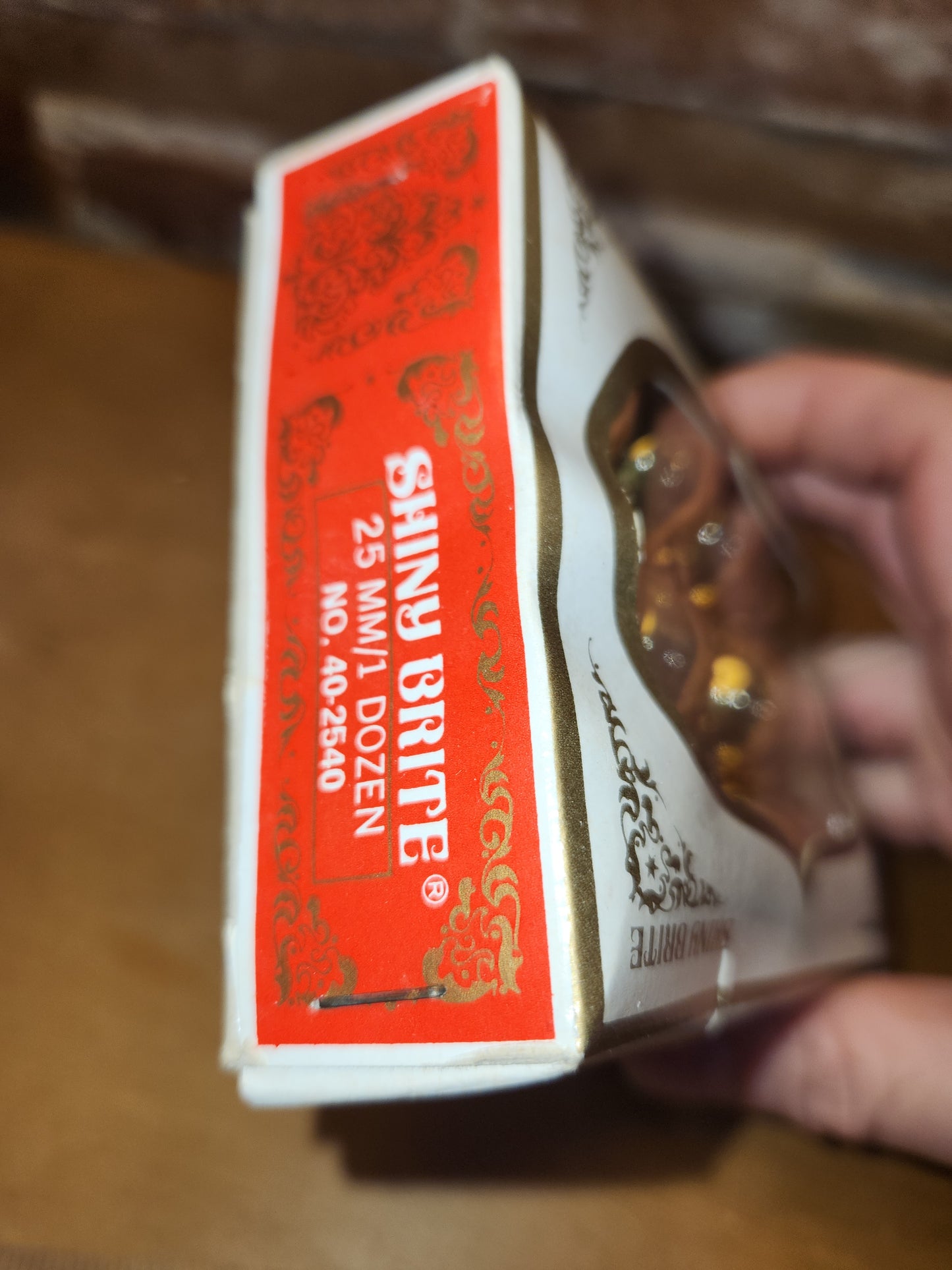 Box of Shiny Brite gold ornaments .98" 1" 25mm box of 12 bO02