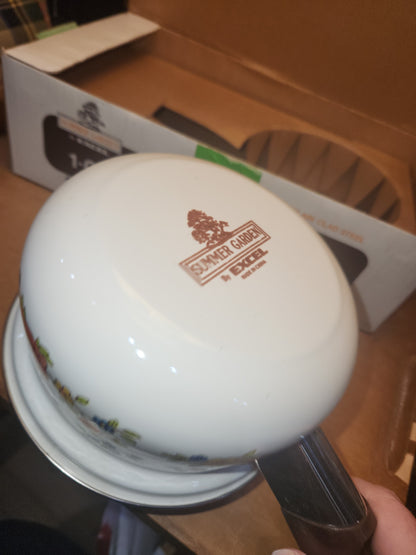 Summer Garden By Excel Vintage 1 Quart Cooking Open Enamelware Saucepan Box in as is condition. En05