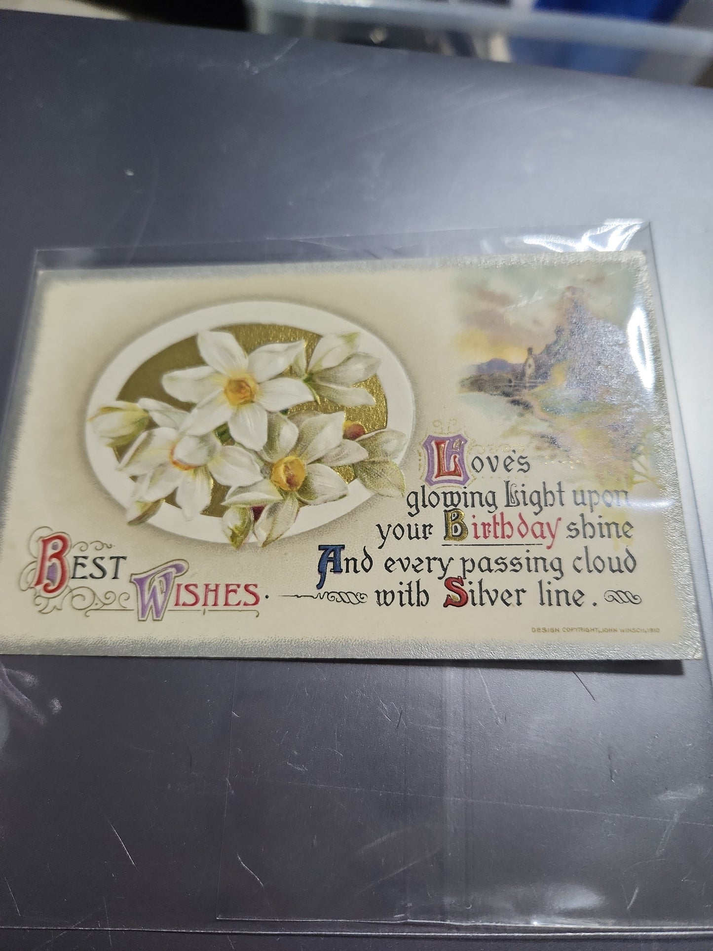 Antique Vintage Embossed Postcard Best Wishes Birthday Wishes Germany John Winsch 1912 pc67