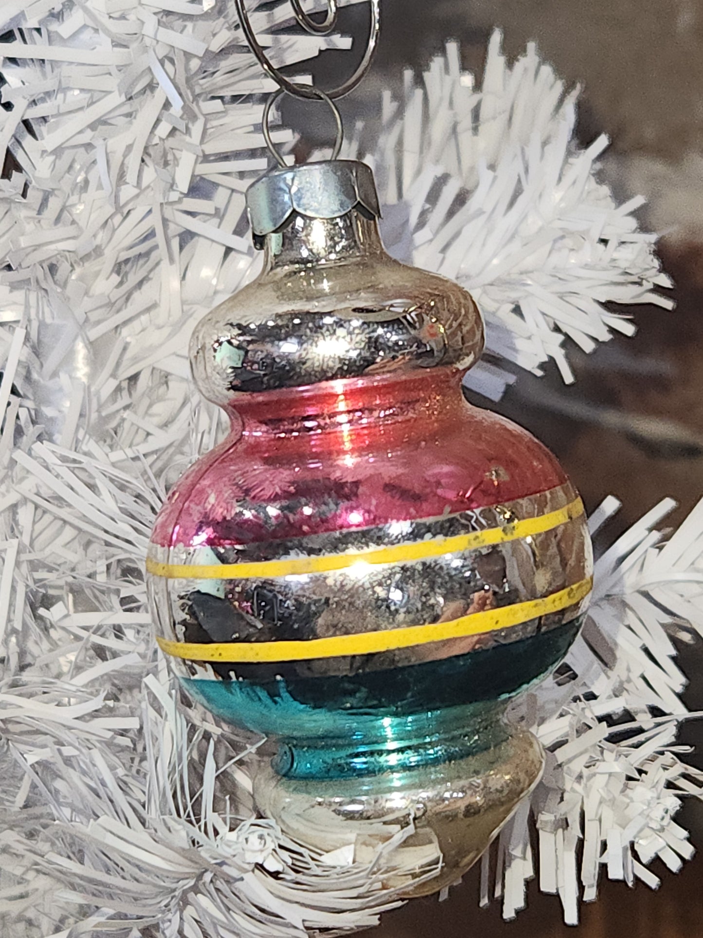 Vintage Premier Glass Christmas Ornament Lantern Silver Pink Teal Yellow vo24