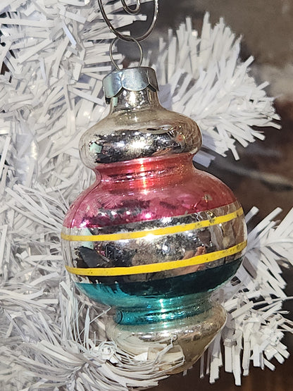 Vintage Premier Glass Christmas Ornament Lantern Silver Pink Teal Yellow vo24