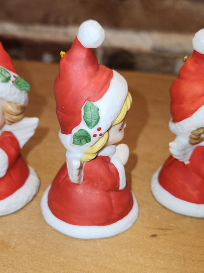 Vintage Lefton Petite Angel Girl Bell Figurines Set of 3. Praying Angel Signed.